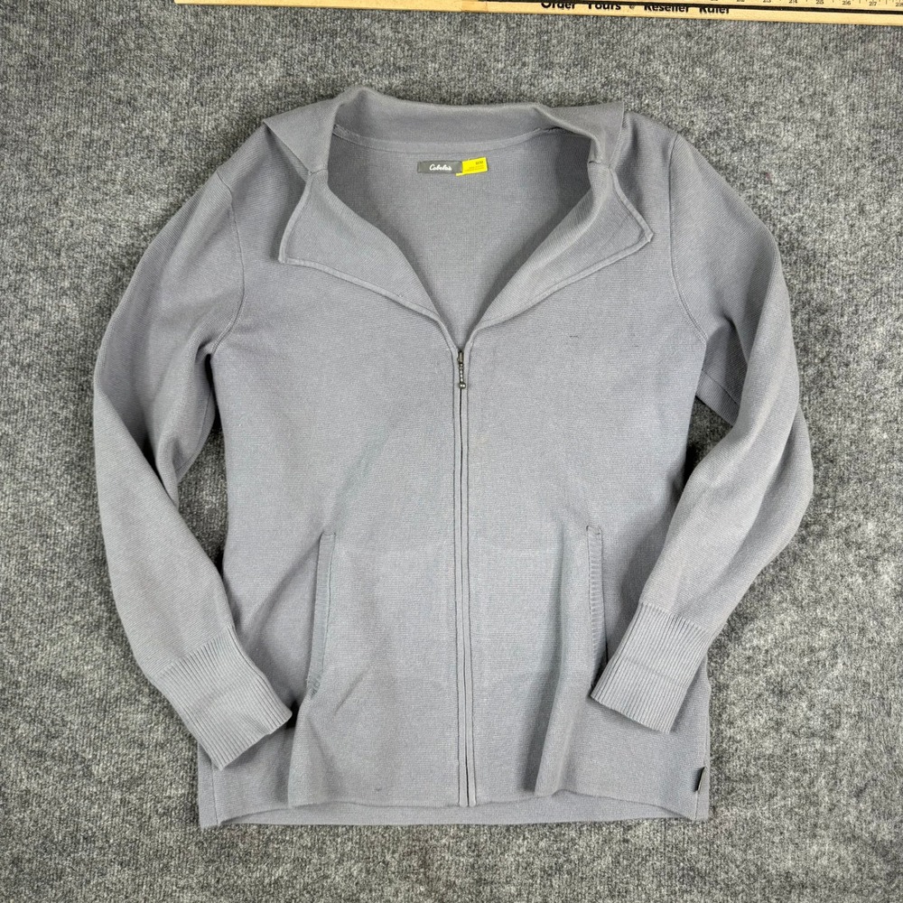 Cabela's Cardigan Womens Size M Blue Gray Full Zip Cotton Blend Knit Pockets